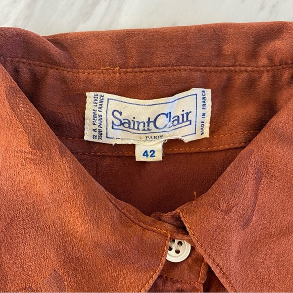 Vintage Saint Claire made in France 100% silk burnt orange long sleeve blouse - Picture 5 of 9